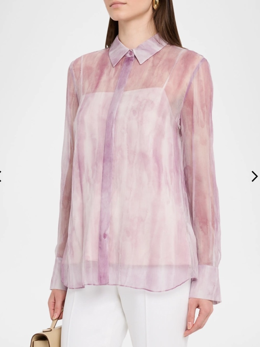 Lafayette 148 New York Scottie Button-Down Sheer Silk Lavender Blouse 1X